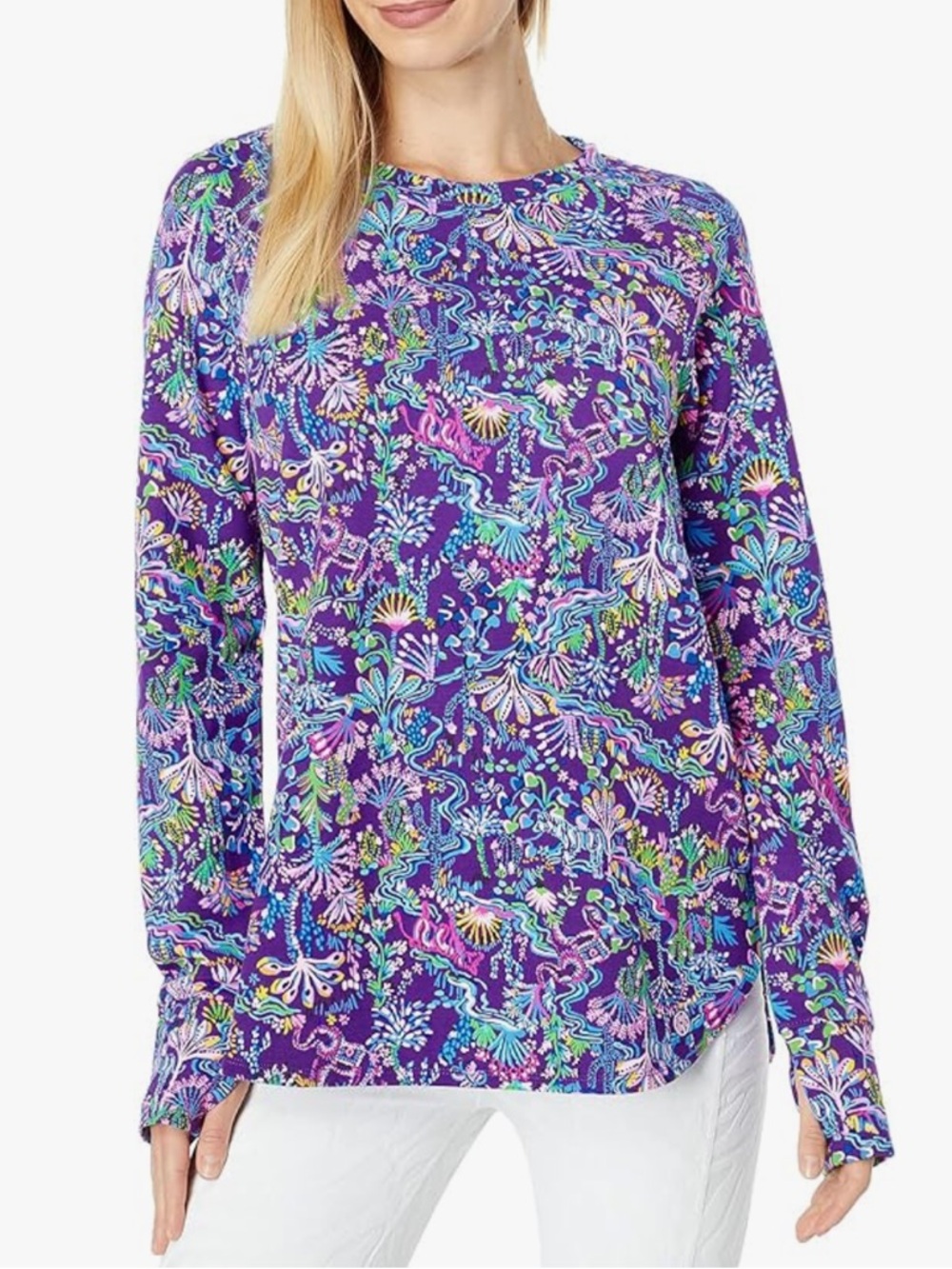 Lilly Pulitzer Luxletic Blythe Pullover UPF 50+ Top Purple Berry Colony Conga XS